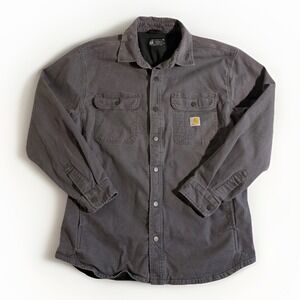 Carhartt Fleece Lined Shacket Button Snap Long Sleeve Grey Work Chore Size L